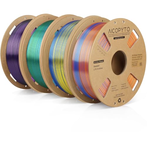 Image of 3D Printer Silk PLA Filament 1.75mm, Shiny Triple Color Bundle, Dimensional Accuracy + /- 0.02 mm, Easy to Print for Most FDM 3D Printers, 4 Spools 1KG Each