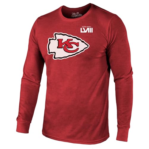 Majestic Threads Men'S Travis Kelce Red Kansas City Chiefs Super Bowl Lviii Name & Number Tri-Blend Long Sleeve T-Shirt thumb #1