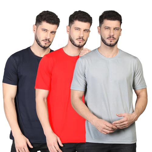 Image of INKKR Men's Solid Regular Fit T-Shirt Blue Red L-Grey