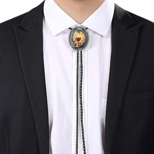 Image of AZORA Western Cowboy Bolo Tie Men Leather Necktie Leather Cord Turquoise Stone Bolo Ties for Men Women