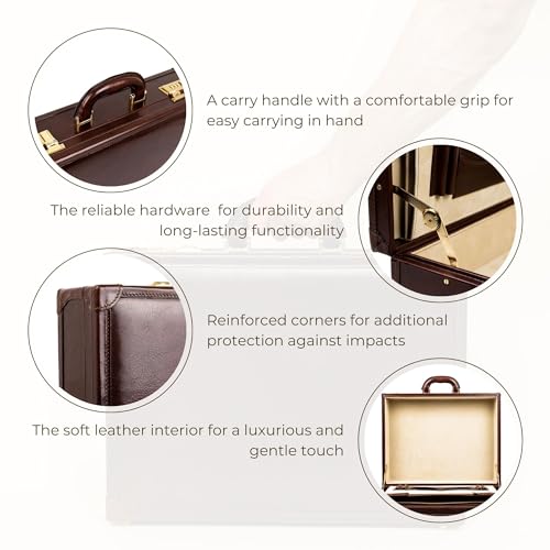 Image of Time Resistance Leather Attache Case Full Grain Italian Leather Briefcase Bag for Men and Women Laptop and Bussiness Work Bag