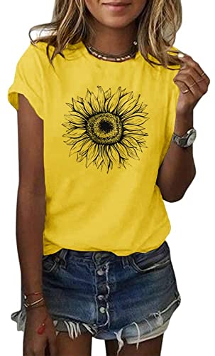 Cicy Bell Maglietta da Donna con Girasole Estiva a Maniche Corte Magliette Larghe T-Shirt da Donna Giallo S