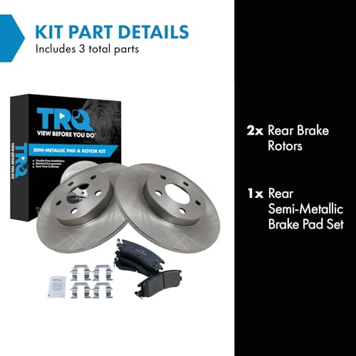 Image of TRQ Rear Semi Metallic Brake Pad and Rotor Set | For 03-05 Buick Park Avenue Ultra 00-05 Cadillac DeVille 5 Lug Wheels 04-05 Pontiac Bonneville GXP