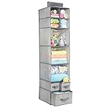 mDesign Soft Fabric Over Closet Rod Hanging Storage Organizer with 7 Shelves and 3 Removable Drawers for Child/Kids Room or Nursery - Textured Print - Gray