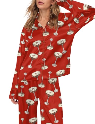 Image of SHESHOW Satin Pajamas for Women Set Long Sleeve Button Down Sleepwear 2 Piece Nightwear Women Pjs Sets Size XS-XXL