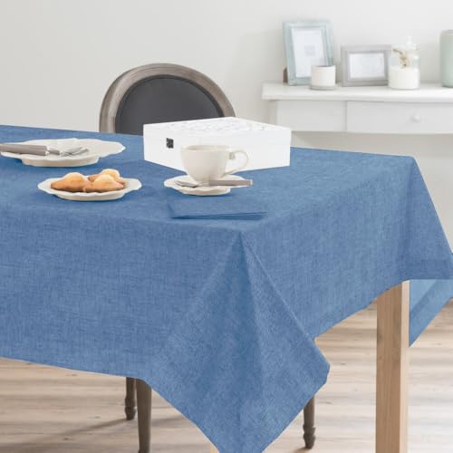 SABANALIA - Mantel de Tela Antimanchas Elisa, con Tratamiento Teflón Repelente a Las Manchas y líquidos, Mantel Mesa Rectangular, (Disponible en Varios tamaños y Colores) - 140 x 140, Azul