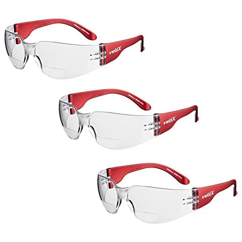 3 x voltX ‘GRAFTER’ Bifocal Lightweight Industrial Reading Safety Glasses, UKCA & CE EN166f Certified/Cycling Safety Glasses (Clear Lens +2.0) + UV400 anti fog coated lens Cover