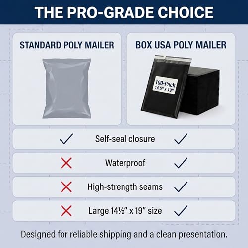 Image of BOX USA Shipping Bags 14 x 19 (100-Pack) Black - Large Heavy Duty Self-Adhesive Envelope Poly Mailers for Packing
