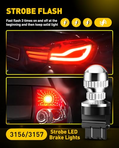 Image of AUXITO T25 3156 3157 LED Strobe Brake Lights Bulbs, Red Flashing Stop Light, Super Bright 3056 3057 3047 3155 3457 4057 4117 4157 Flashing Strobe Blinking LED Tail Light Bulbs, Pack of 2