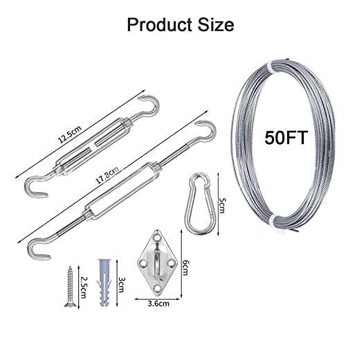 Kit de 50 Piezas de Cuerda de Alambre para Ropa de Acero Inoxidable de 15 m con Tensor de Cuatro Esquinas de Tornillo de 5 mm miniatura 2