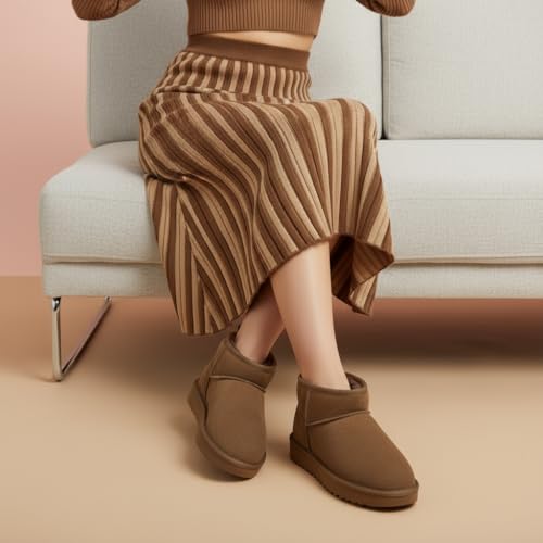 Image of CUSHIONAIRE Hip-3 Genuine Suede Leather Ankle Boots for Women - Pull On Cozy Faux Fur Boots Womens Shoes with Comfortable Memory Foam