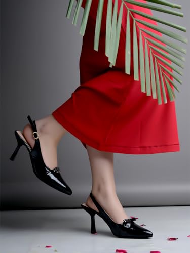 Image of Shoetopia Women's Slingback Pumps - Pointed Toe Elegant Stylish Classic High Heels with Bow Knot and Adjustable Strap