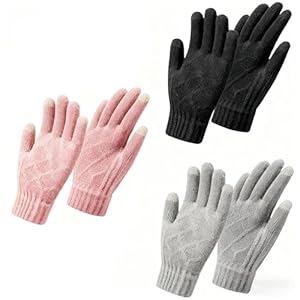 BAIYSFFG Women Winter Touch Screen Gloves 3 Pairs Thermal Knitted for Women Elastic Warm Touchscreen Smartphone Gloves for Working Driving Running Outdoor Activities