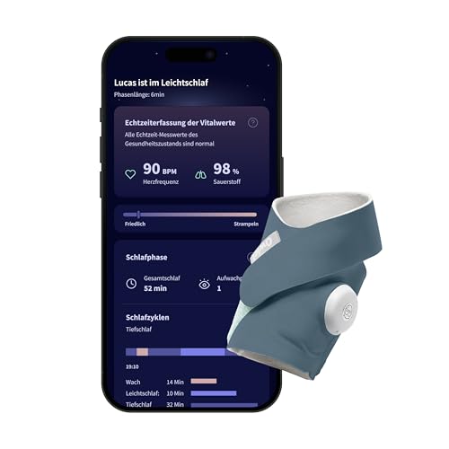 Owlet Dream Sock Smarte Babyüberwachung mit App | Sensorbasiertes Babyphone-System mit Schlaftracking & Benachrichtigungen | 018 Monate| Bedtime Blue