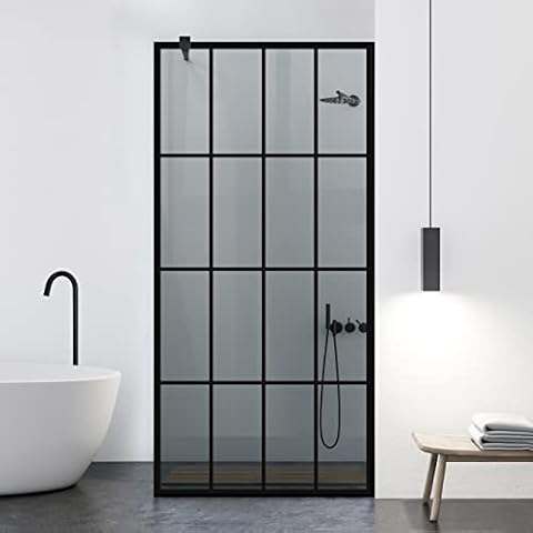 Aqua Roy Black, Model Rank Black, Size 80 cm from 70/80/90/100/110/120, Walk in Shower Screen, 8 mm Grey Glass, with Nano Coated Sandblasted Pattern (80x195 cm) Cover