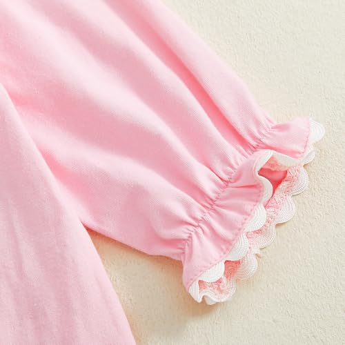 GOOCHEER First Birthday Baby Girl Outfit Fall 1 Cake Embroidery Ruffle Long Sleeve Romper Jumpsuit Cake Smash Clothes (Pink, 6-12 Months)