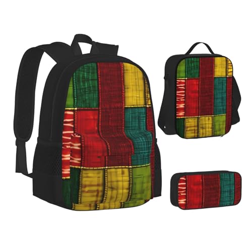 nanger African Style Patchwork Print 3-Piece Set Backpack, Lunch Bag And Pencil Case, For Travel, College, And Daily Use2
