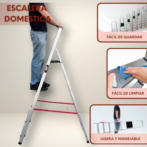Miniatura 7 de Btf Escalera De Tijera Plegable En Aluminio De 6 Peldaños Altura De Trabajo 2,8m Y Carga Máx. 150kg Escalera Doméstica Ligera Con Peldaños Antideslizantes Hecho Y Certificada En Europa