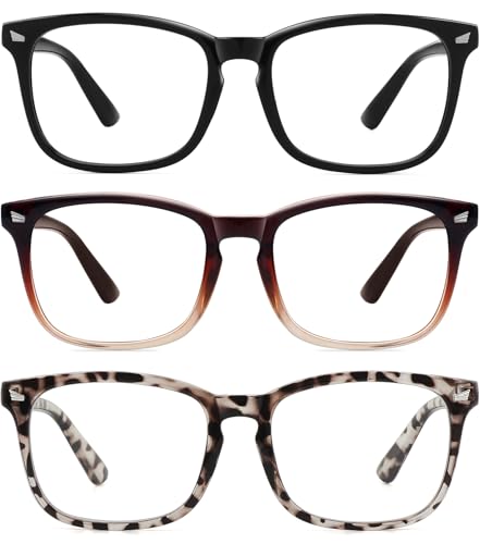 Image of MEETSUN 3-Pack Blue Light Blocking Glasses, Anti Eye Strain Headache (Sleep Better), Computer Glasses UV400 Lens (Black + Brown Gradient + Leopard)