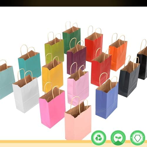 qiqee 32-Packs Paper Bags with Handles Bulk 7.6"x4.75"x10.5" Medium Gift Bags 16 Different Senior Color Bags Multiple Uses (Medium Size) - 5