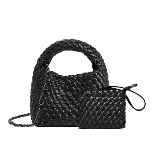 Image of JINMANXUE Fashion Mini Handbag For Women, Woven Tote Bucket Composite Bag Knitting Chain Bags, Crossbody Shoulder Purses