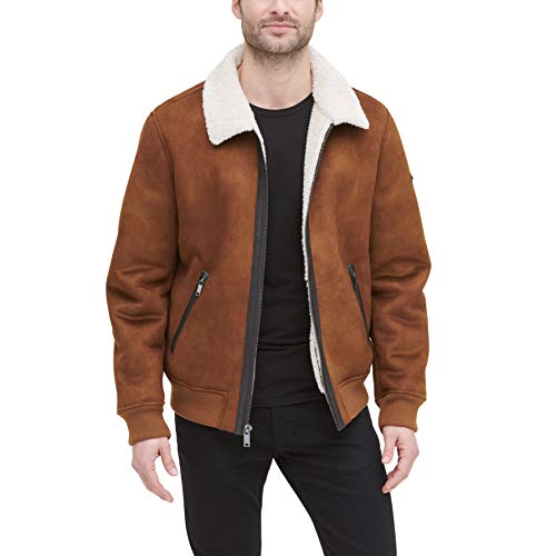 Image of DKNY Men's Faux Shearling Bomber Jacket With Faux Fur Collar