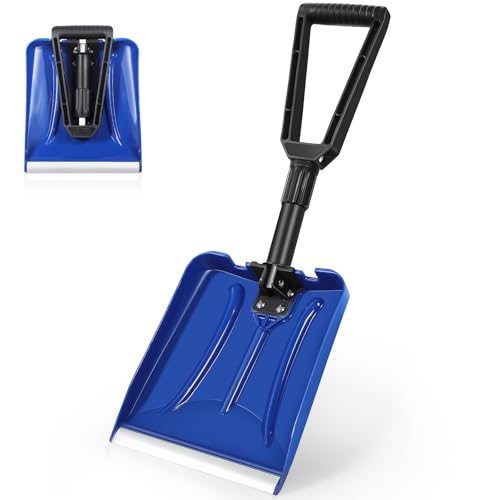 SHANTRA Folding Snow Shovel with Aluminum Edge, D-Grip Portable Shovel for Snow...