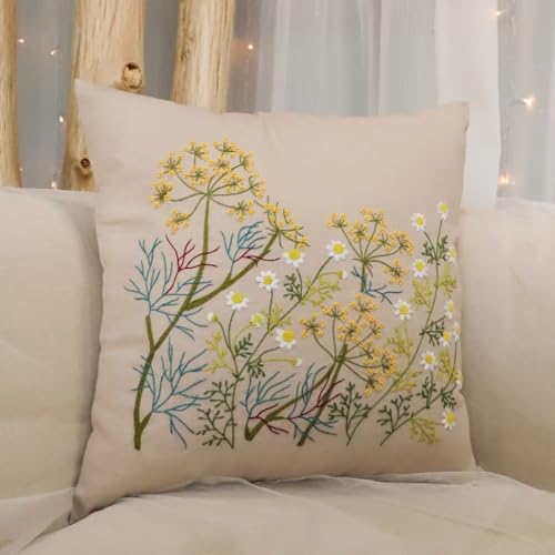 Image of ATOLY Embroidery Kit with Daisy Pattern Pillowcase Cover, Instruction, Drawings, for Pillow Cover, Cushion Cover - 17x17 Inches, 42x 42cm, ATembrodkit31