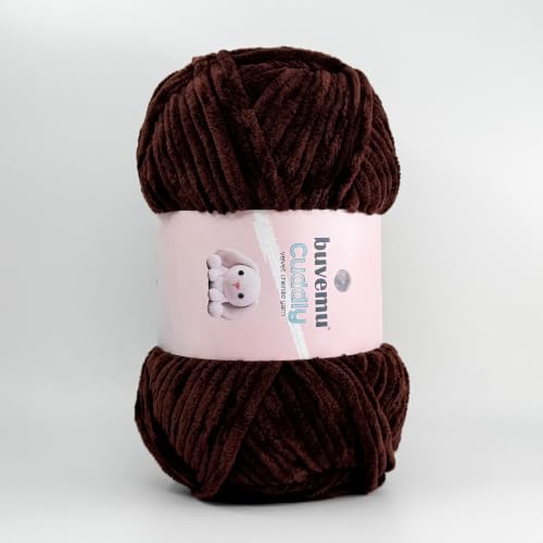 Image of Cuddly Velvet Chenille Yarn, Super Soft Fluffy Bulky for Knitting Crocheting Crafting Blanket Amigurumi, Durable for Shedding, 3.53 Ounces (100 Gram) 109 Yards (100 Meters) (Coffee)