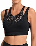 RUNNING GIRL Sports Bras for Women,Seamless Ribbed High Neck Sports Bra Racerback Padded Crop Top Yoga_RG_WX2992_Black_M_AU