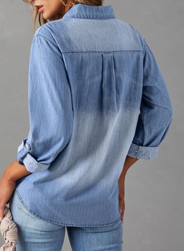 Sidefeel Women's Denim Tops Long Sleeve Shacket Jackets Button Down Collared Jean Shirt2