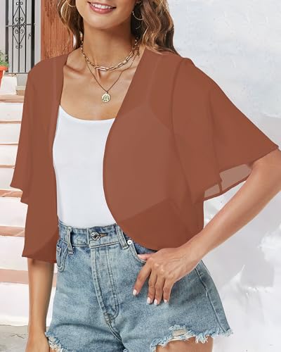 Image of ZNVGIRL Women Shrug Chiffon Cardigans Open Front Short Sleeve Bolero for Evening Dressy 2026