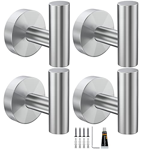 Towel Hooks 4 Pack Bathroom Towel Hook Bathroom Hooks Brushed Nickel Robe Hook for Cabinet Closet Door Towel Hook for Bathroom with Two Ways to Install (Drill and Adhesive) Towel Hooks 4 Pack Bathroom Towel Hook Bathroom Hooks Brushed Nickel Robe Hook for Cabinet Closet Door Towel Hook for Bathroom with Two Ways to Install (Drill and Adhesive)