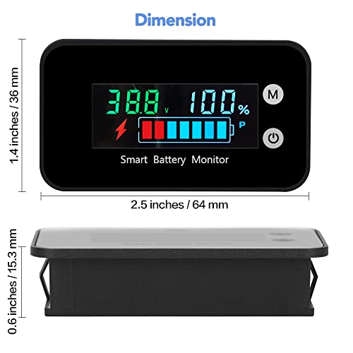 Ipx7 Waterproof Battery Monitor12V 24V 36V 48V 60V 72V,Car Motorcycle Golf Cart Battery Meter Digital Battery Capacity Remaining Capacity Percentage Tester With Buzzer Alarm And Temperature #TOP4
