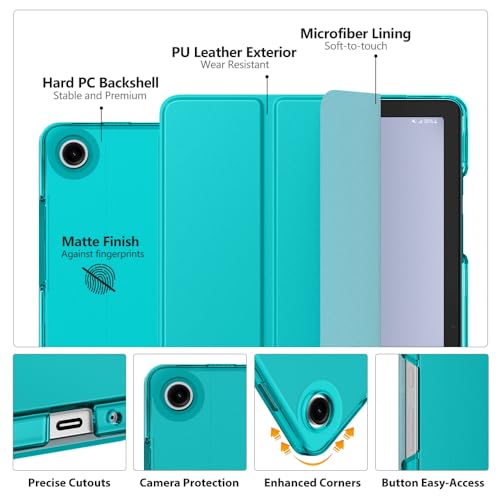 Image of MoKo Trifold Case for Galaxy Tab A9 Plus /A9+ 11 Inch 2023, Bondi Blue | Slim Stand Hard PC Translucent Back Shell Smart Cover, Auto Sleep /Wake, Light, Anti-scratch, 2 Adjustable Angle