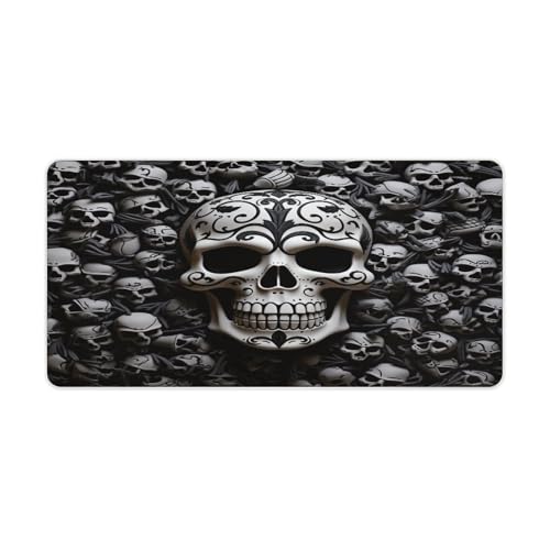 Black and White Skulls Desk Pad con Base de Goma Grande 60x30 cm