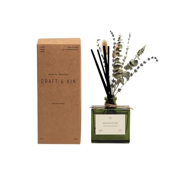   Craft-Kin-Reed-Diffuser-with-Dried-Flowers-5-oz-Santal-Woods-Scented-Reed-Diffusers-for-Home-Bathroom-Scent-Sticks-Elegant-Fragrance-Home-Decor-for-Men-Women