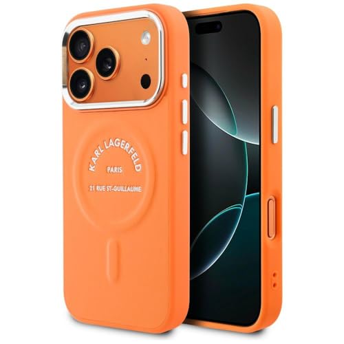 Coque antichoc iPhone 17 Pro Karl Lagerfeld orange MagSafe RSG