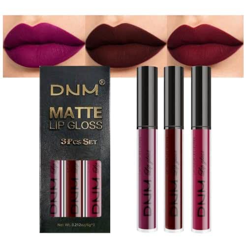 evpct 3Pcs Dark Red Purple Plum Matte Liquid Lipstick Sets