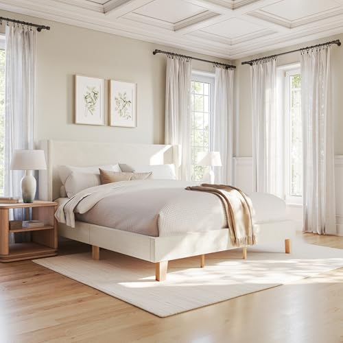 Image of Martha Stewart Maisie King Wingback Upholstered Platform Bed, Off-White