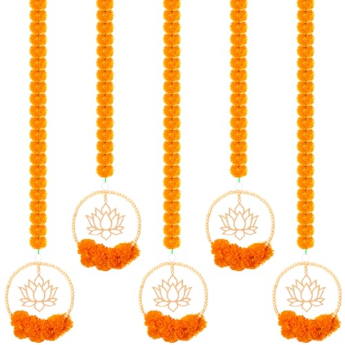 Juinte 5 Pcs 69.6 Inch Diwali Artificial Marigold Garland with