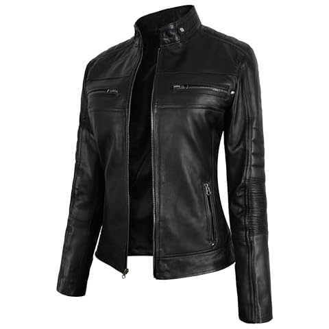 STOREJEES Cafe Racer Real Leather Jacket Women | Cafe Racer Black, L Jacket Cover