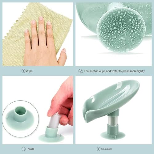 Image of Leaf-Shape Self Draining Soap Dish Holder, Easy Clean Soap Dish for Shower with Suction Cup Creative soap Box, for Bathroom, Kitchen, Bathtub, Wash basins (Pack of 2, Soap Dish Holder)