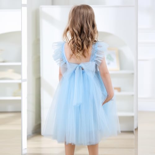 Image of Tutu.kk Toddler Girls Vintage Party Dress Ruffled Sleeve A-Line Tulle Flower Girl Dresses for Wedding,Birthday