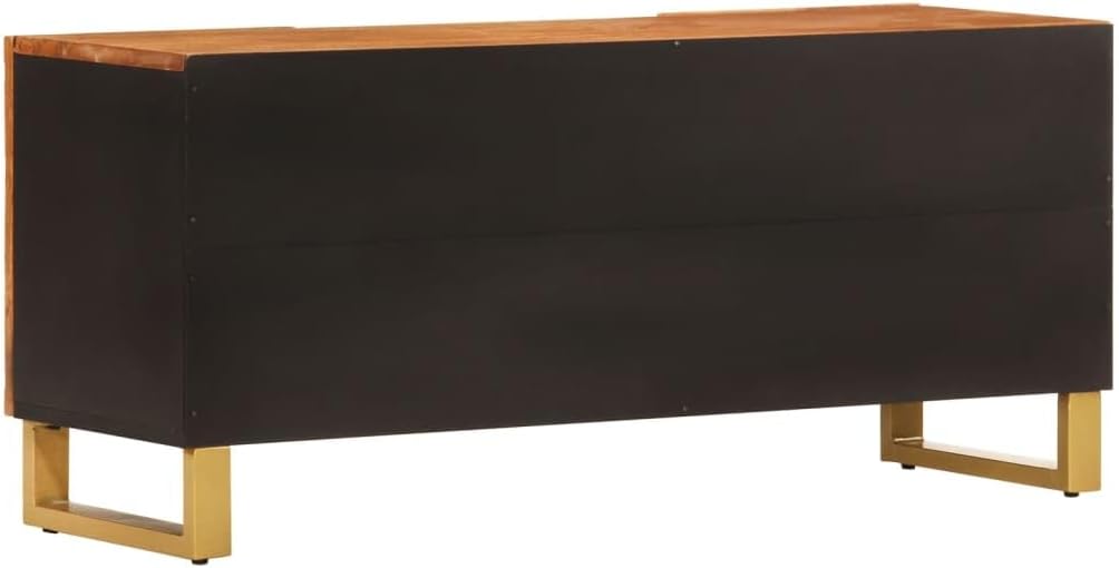 Modern 41" Brown Mango Wood TV Cabinet with Matte Black Iron Legs, Solid Entertainment Center for Living Room or Bedroom