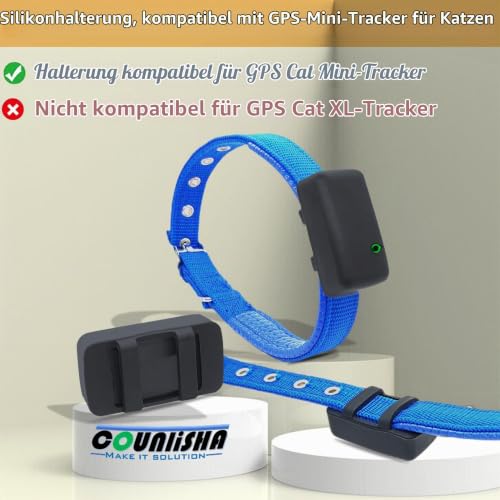 Silikon-Halterung, kompatibel mit Tractive Cat Mini-Tracker, Gummi-Zubehör, Kratzfest, sichere stabile GPS-Katzenfinder-Hülle mit Gurt für Haustierhalsband, Schwarz