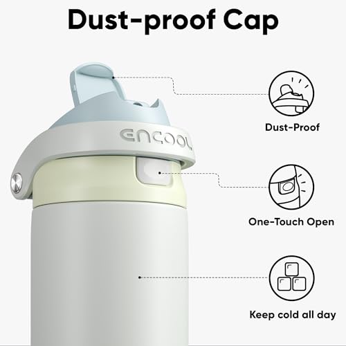 Image of ENCOOL Leakproof Insulated Water Bottle with Straw Dual-Sip Water Bottle Bag-Safe Design for Work, Commute & Gym - Keeps Drinks Cold All Day, 32 oz, Cloud-Hill White