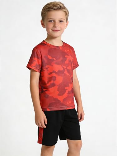 Image of Boys Shorts Set 4 Pieces Athletic Outfits Short Sleeve Tee Shirt and Summer Shorts Set 3-12Y