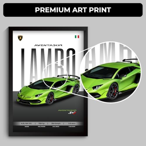 Image of Lamborghini Aventador Poster | Framed Lamborghini A4 Sized (31 x 23 cm) | Supercar Frames for Wall, Gift for Boys, Car Poster | Supercar Frames for Wall, Bedroom, Hostel, Study Room (F 025)