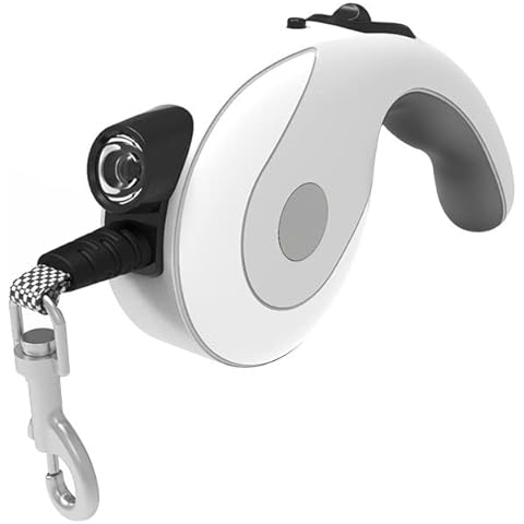 Morn Light Retractalb Dog Leash with Built-in Led Flashlight 3.6 M Nylon Dog Leash Sliding Lock Push Button Powered by AAA Batteries (White) Cover